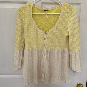 Free People Yellow Cardigan Button M